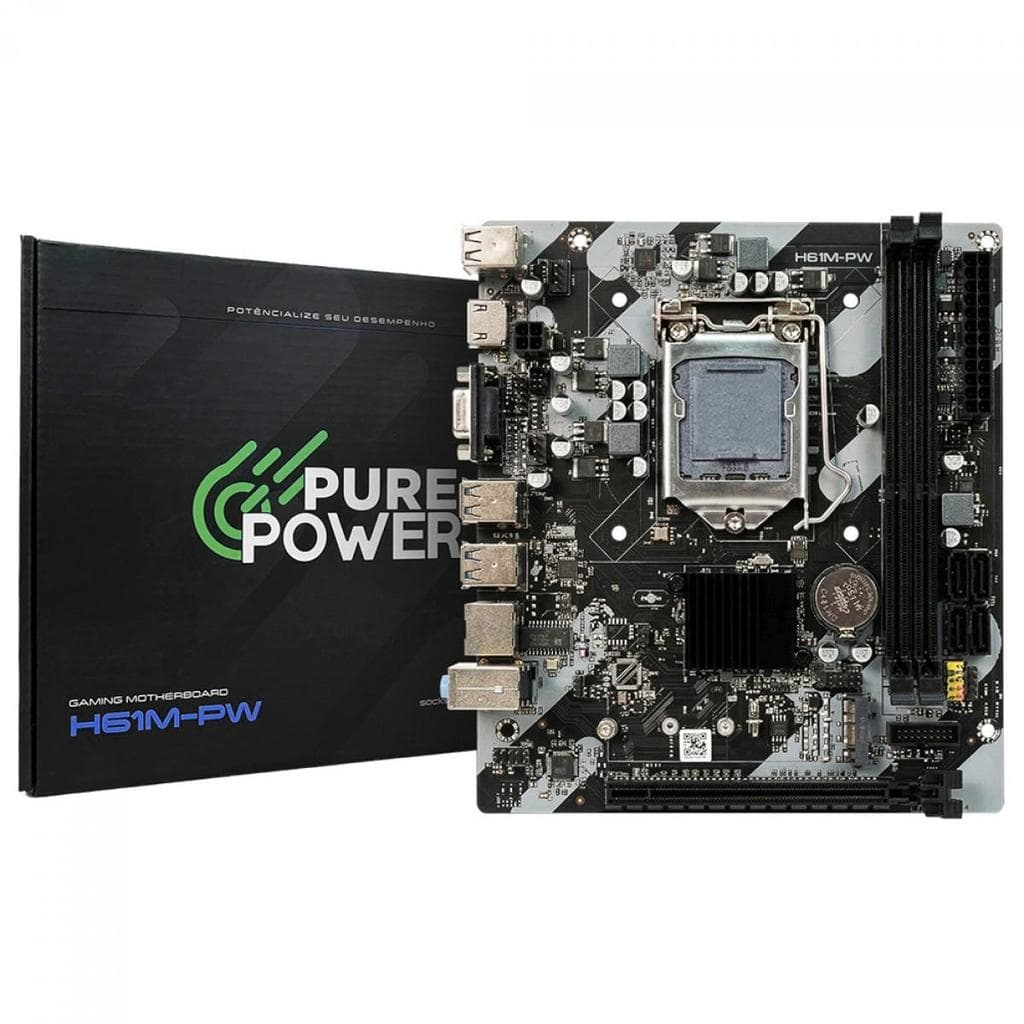 Placa Mãe Pure Power H61M-PW, Chipset H61, Intel LGA 1155, M-ATX, DDR3, PP-MB-I61MD4