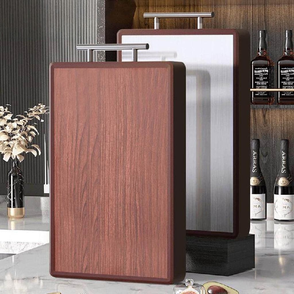 Tábua De Corte Dupla Face Aço Inox E Madeira Antibacteriana Cozinha Resistente