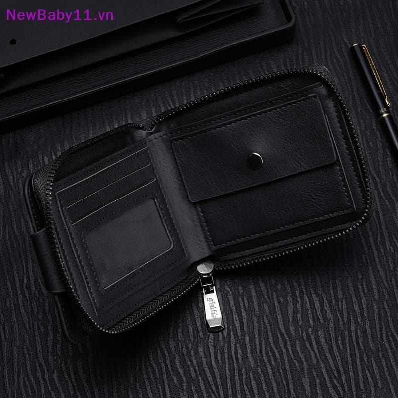 NewBaby Nova Carteira Masculina Com Zíper Curto Business Retro Bolsa Portátil Moeda Poeta Vários Slots Para Cartões E Gr