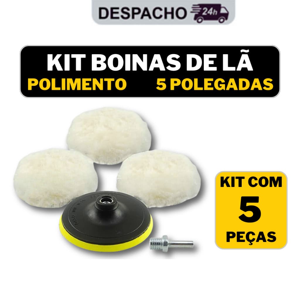 Haosin Kit 5 Almofadas De Polimento De Lã Com Suporte De Velcro Para Polidores , Brocas E Chaves De Fenda De Carro 125 M