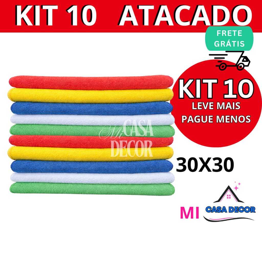 Kit 10 panos de limpeza microfibra Premium alta absorção 30x30cm
