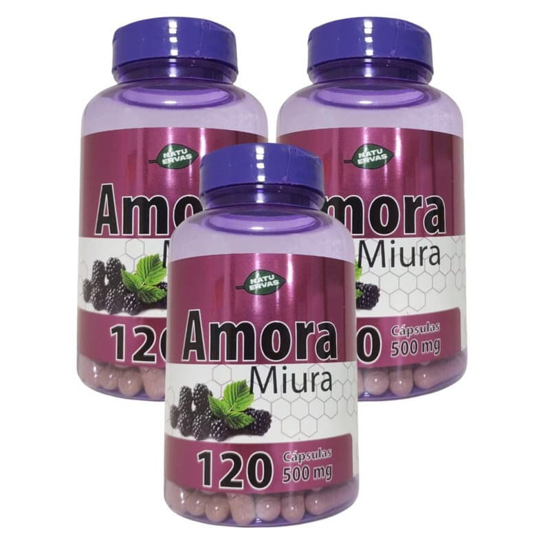 3 Potes Amora Miura 120 cápsulas 500 mg - Envio Imediato