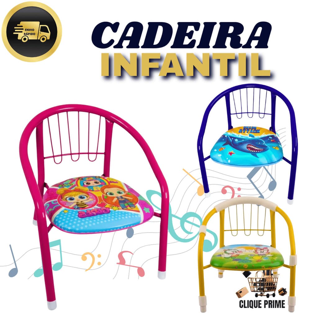 Cadeirinha Infantil Com Apito Almofadada Metal Reforçada Para Menino Menina