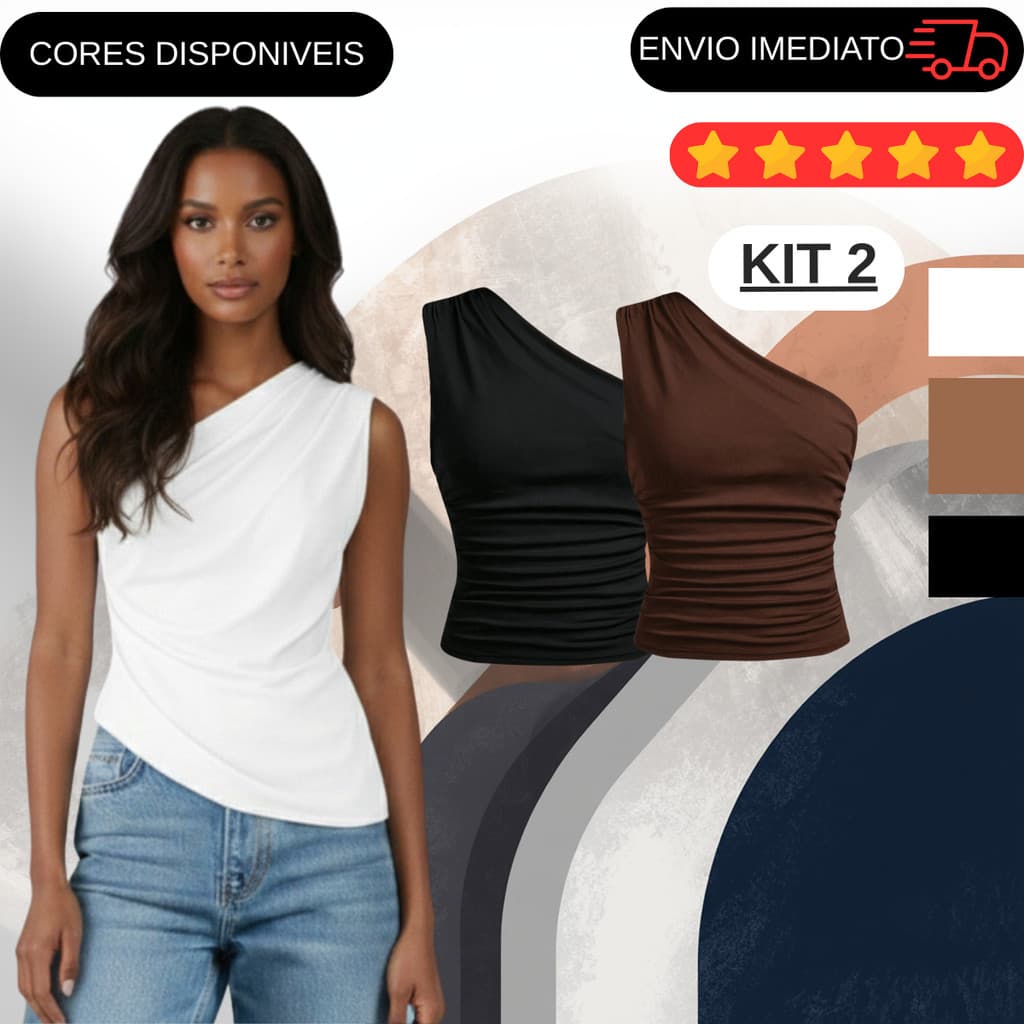 KIT 2 Blusa  Mula Manca  Feminina Elegante Com Franzido Assimétrica Casual Ombro Único