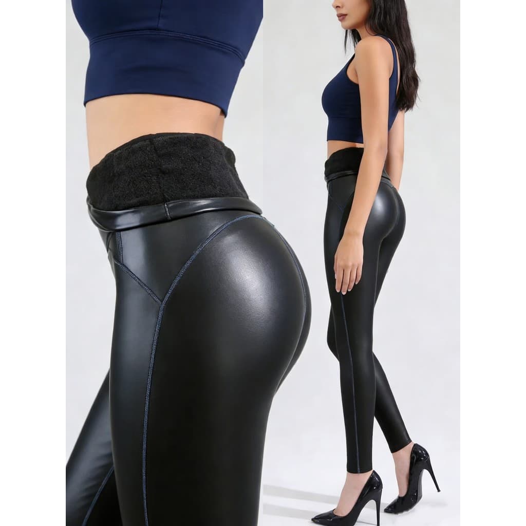 Calça Legging Feminina em Couro Sintético com Forro Leve | Ajuste Perfeito, Elegante e Confortável