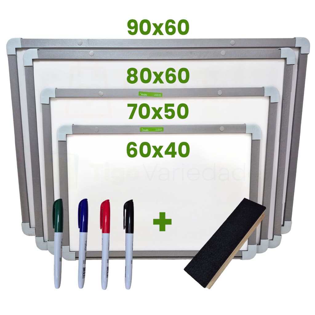 Quadro Lousa Branca Escolar Moldura MDF Aluminizado Souza