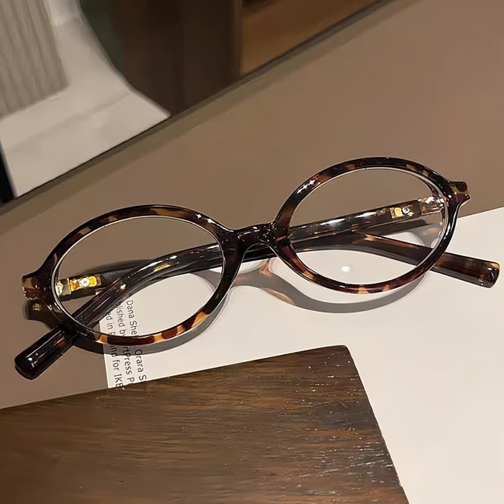 Armação redonda Óculos Vintage Com Estampa De Leopardo onça Armação Oval Retro