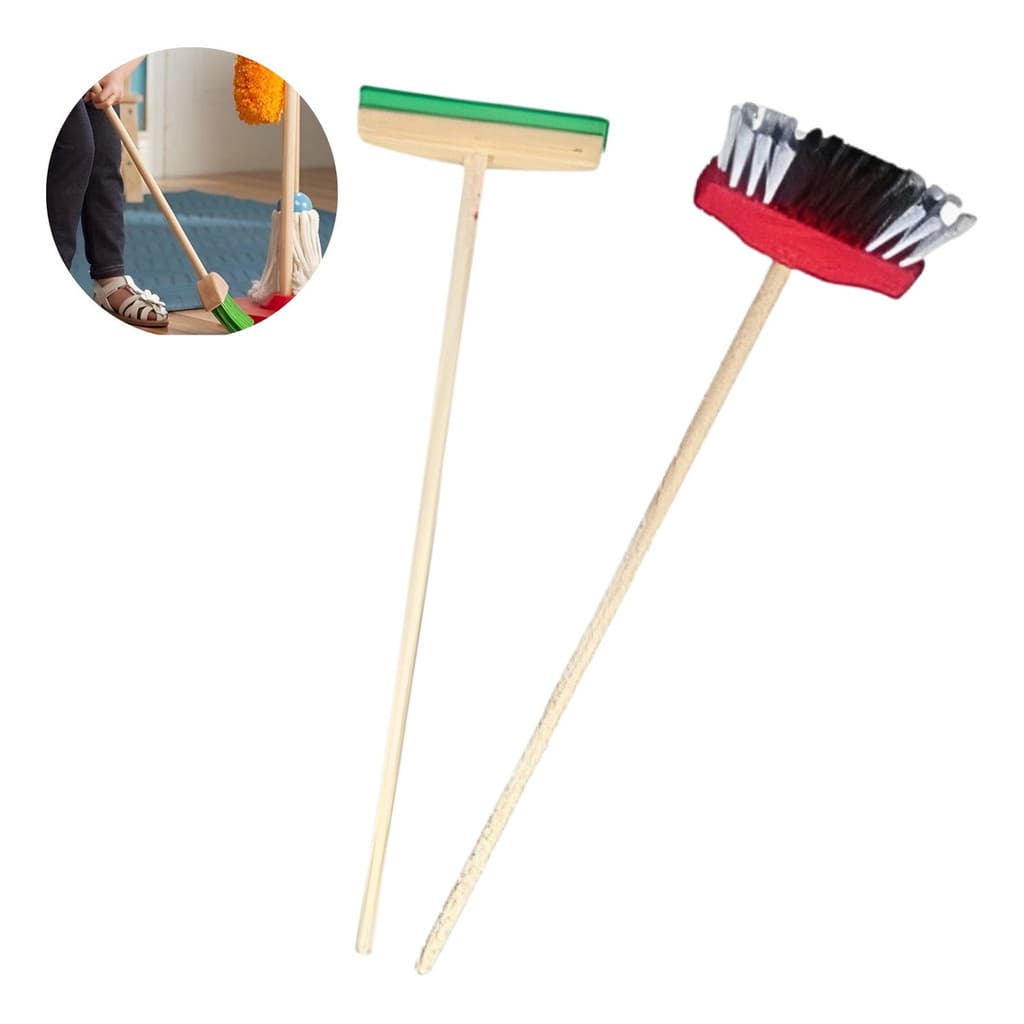 Kit Mini Vassoura E Rodo Infantil Faz De Conta Criança