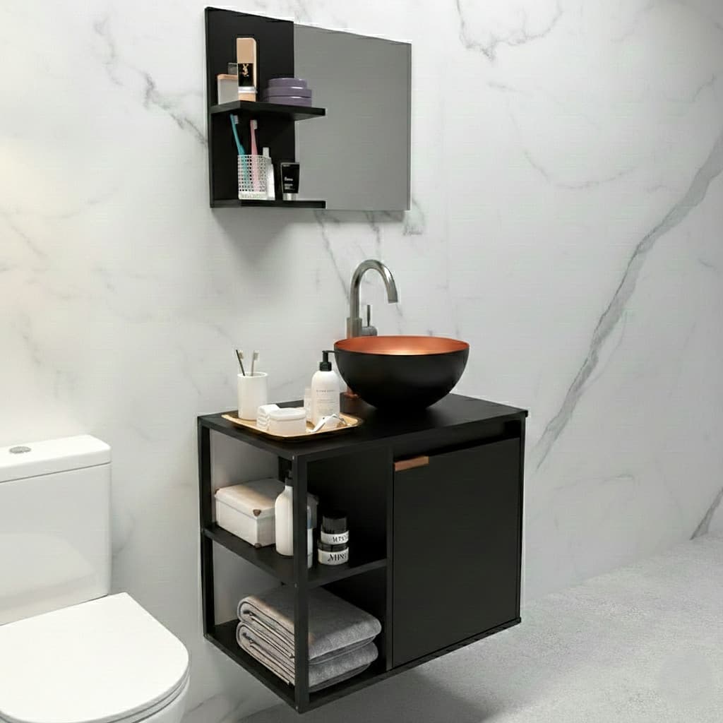 QUEIMA DE ESTOQUE - Kit Completo com Gabinete Retrô Industrial para Banheiro + Cuba e Espelho