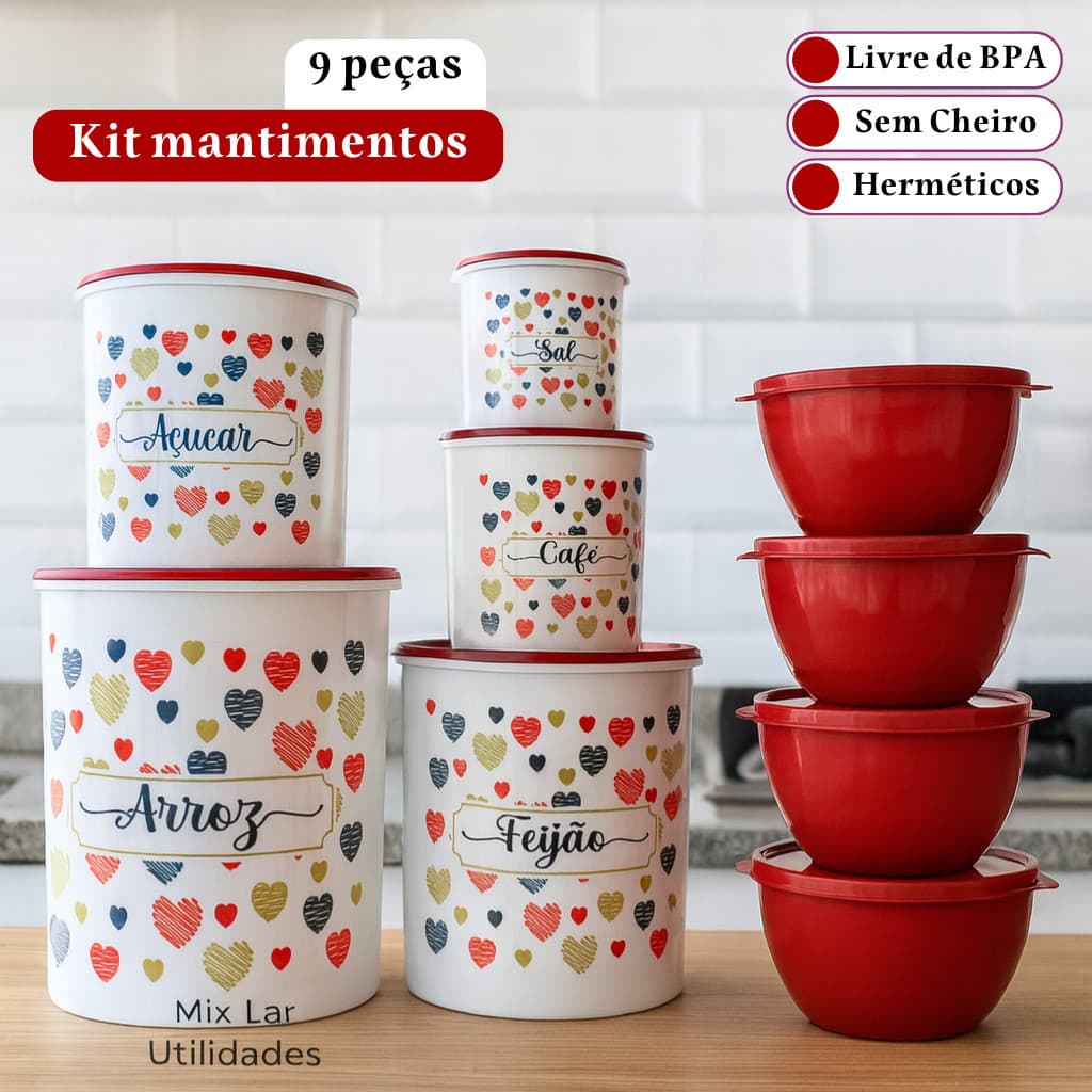 Kit potes de mantimentos para cozinha 5 peças + 4 potes Boll redondos