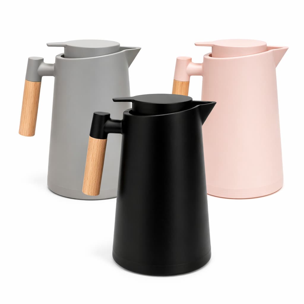 Garrafa Térmica 1 Litro com Alça de Madeira | Conserva Bebidas Quentes e Frias 3 Cores