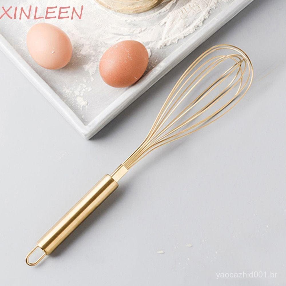 Batedor de Ovos Manual Xinlian, Material de Aço Inoxidável Dourado