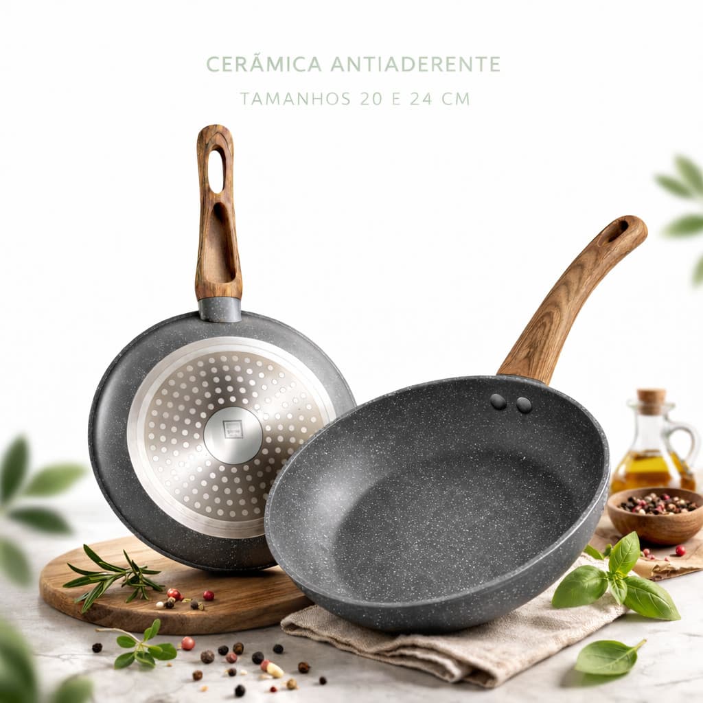 Frigideira Antiaderente Indução 20cm 24cm Fundo Triplo Nano Cerâmica