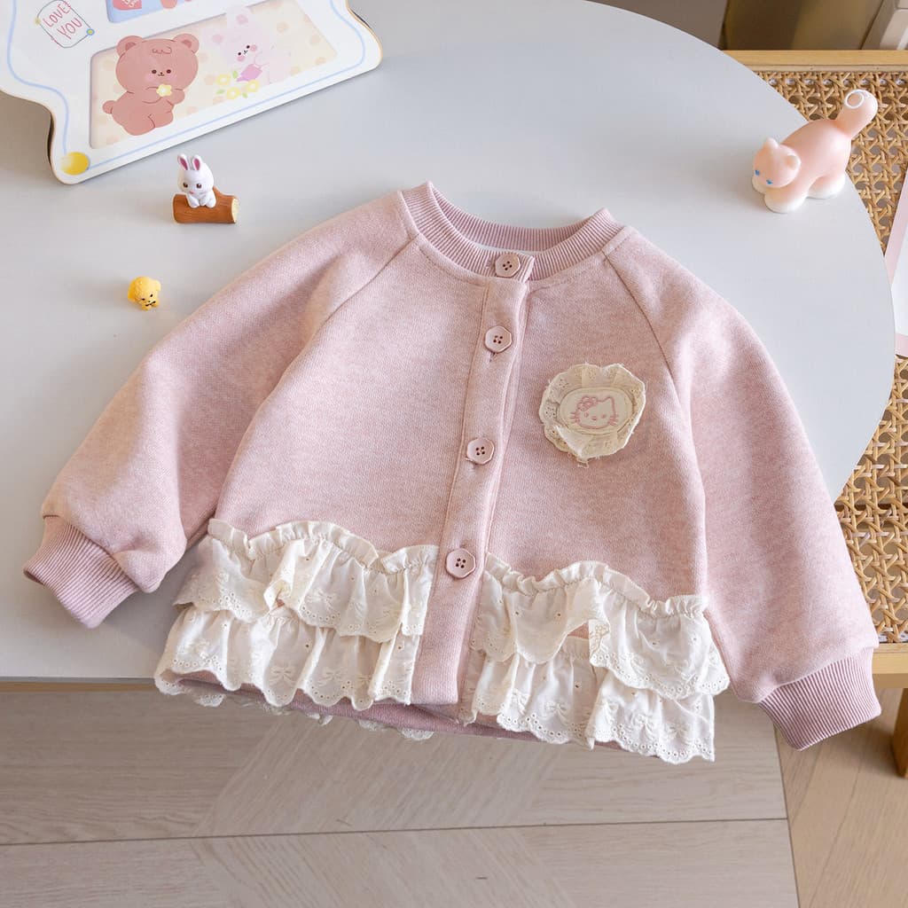 Meninas malhas jaqueta 25 novo estilo outono dos desenhos animados remendo Cardigan topo bebê menina moda saia de renda 