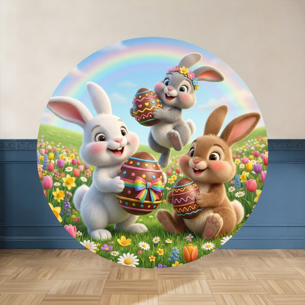 Painel Redondo Coelhinho da Páscoa | Tecido Premium | Frete Grátis | 150x150cm e 50x50cm