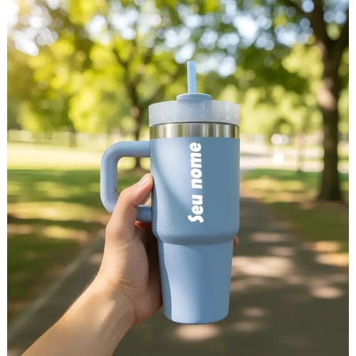 Copo Garrafa Térmica Kids Inox Vácuo 420ml Canudo com seu Seu Nome