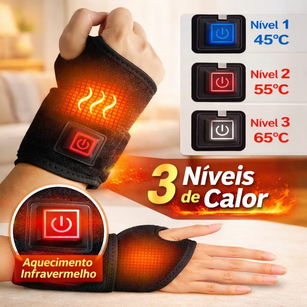 Munhequeira Térmica com 3 Níveis de Temperatura Suporte Ajustável para Pulso Alívio de Tendinite