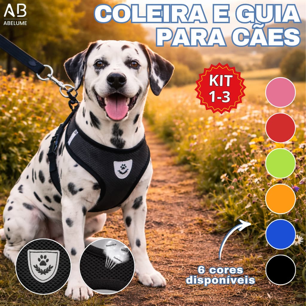 Peitoral Coleira Com Guia para Caes e Gatos Regulavel Confortavel Ajustavel Cachorro Pet Pequeno