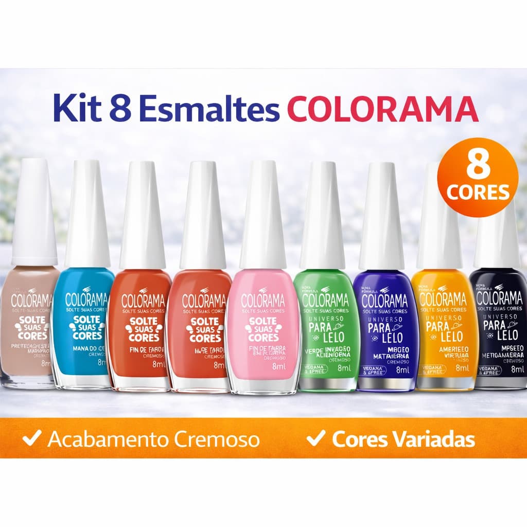 Kit 7 Esmaltes Colorama 8ml Cores Variadas Cremoso