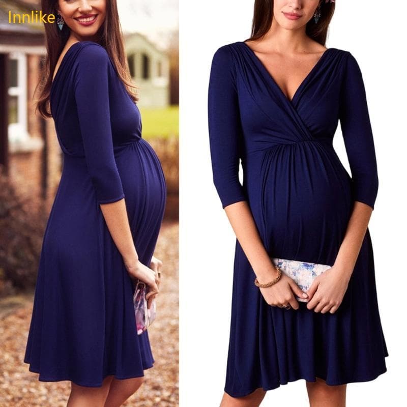 Innlike Vestido Maternidade Adequado Para Enfermagem Fácil Acesso Design Amamentação Cintura Elástica