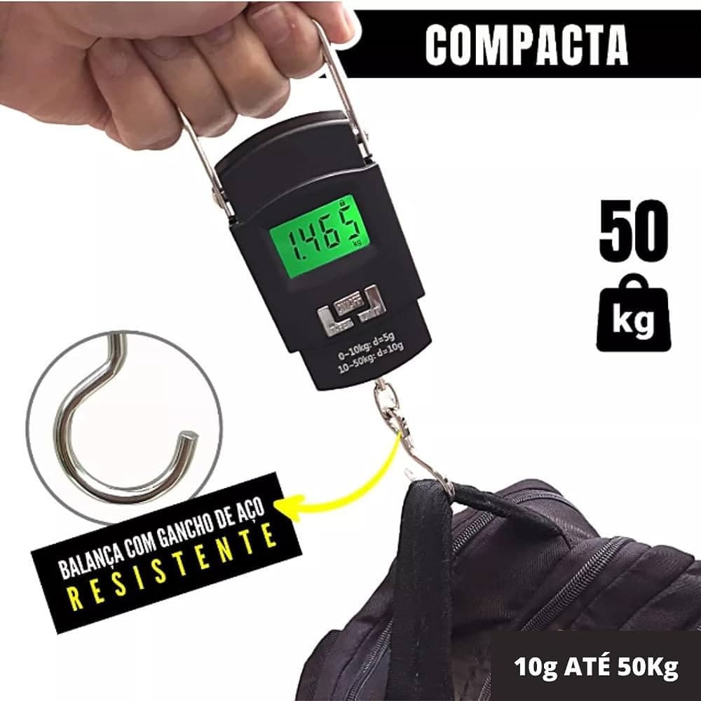 Balança Digital Portátil 50kg com Gancho – Ideal para Pesca, Mala e Cozinha