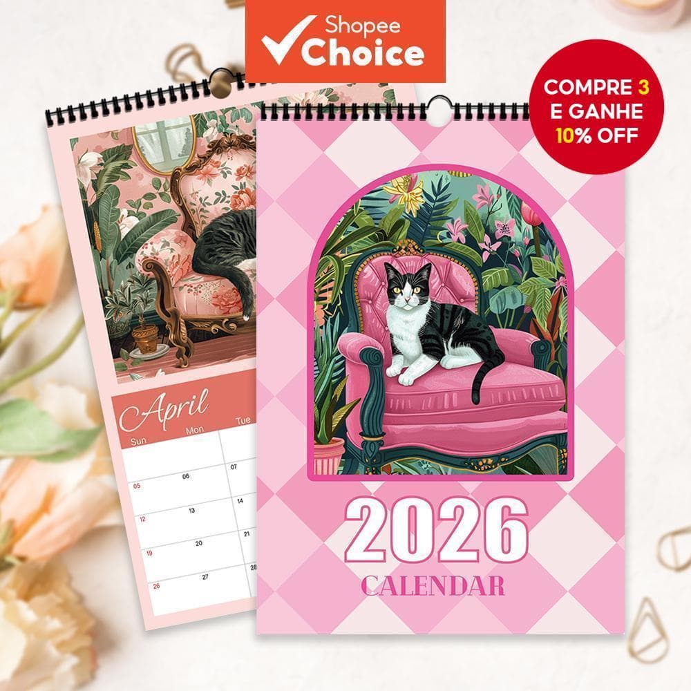  Calendário de Parede 1un 2026, tema gatos, planejador de estudos, 12 designs lindos, presente perfeito para