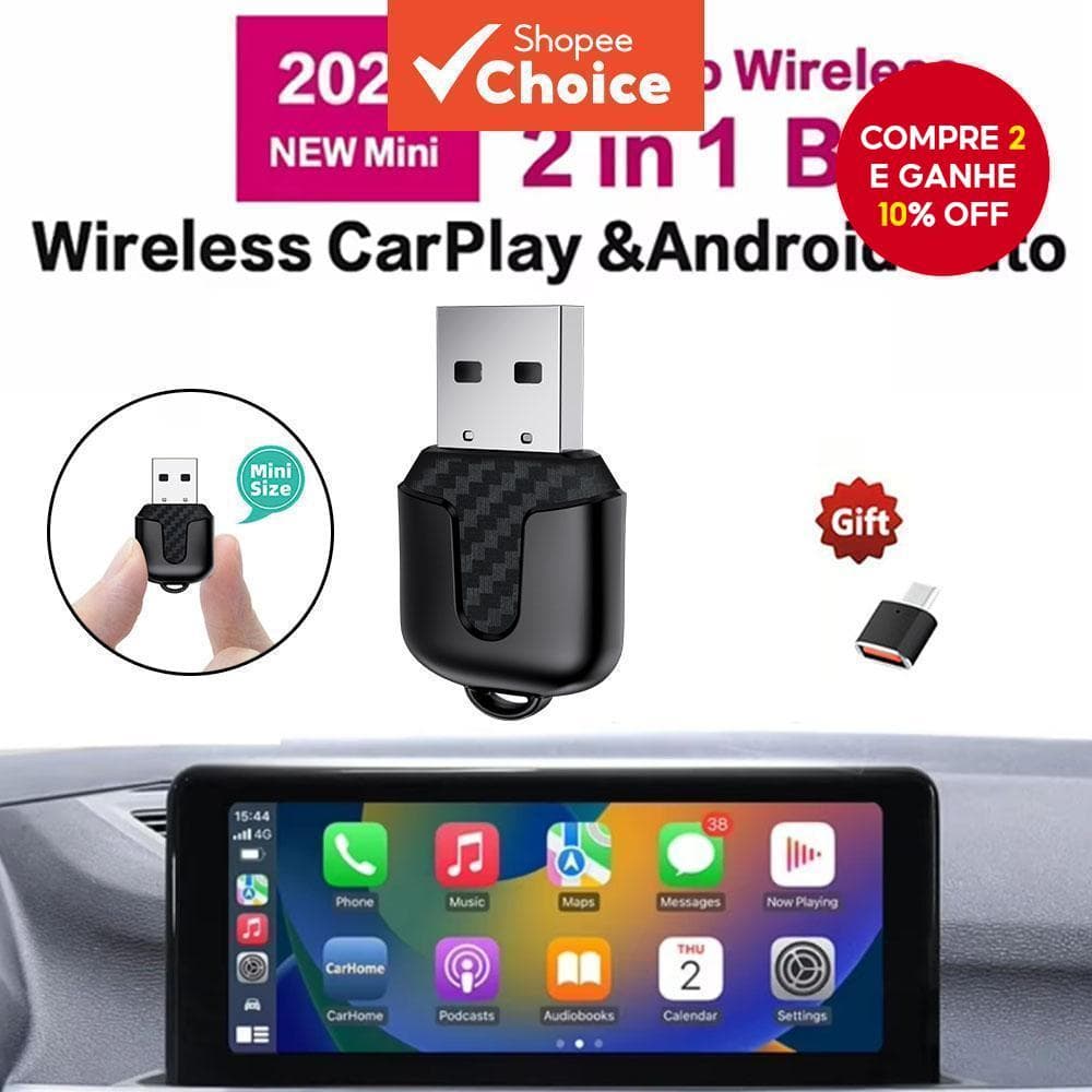 Adaptador CarPlay Sem Fio 2 Em 1 E Android Auto-AI Smart Box Para Carros Com