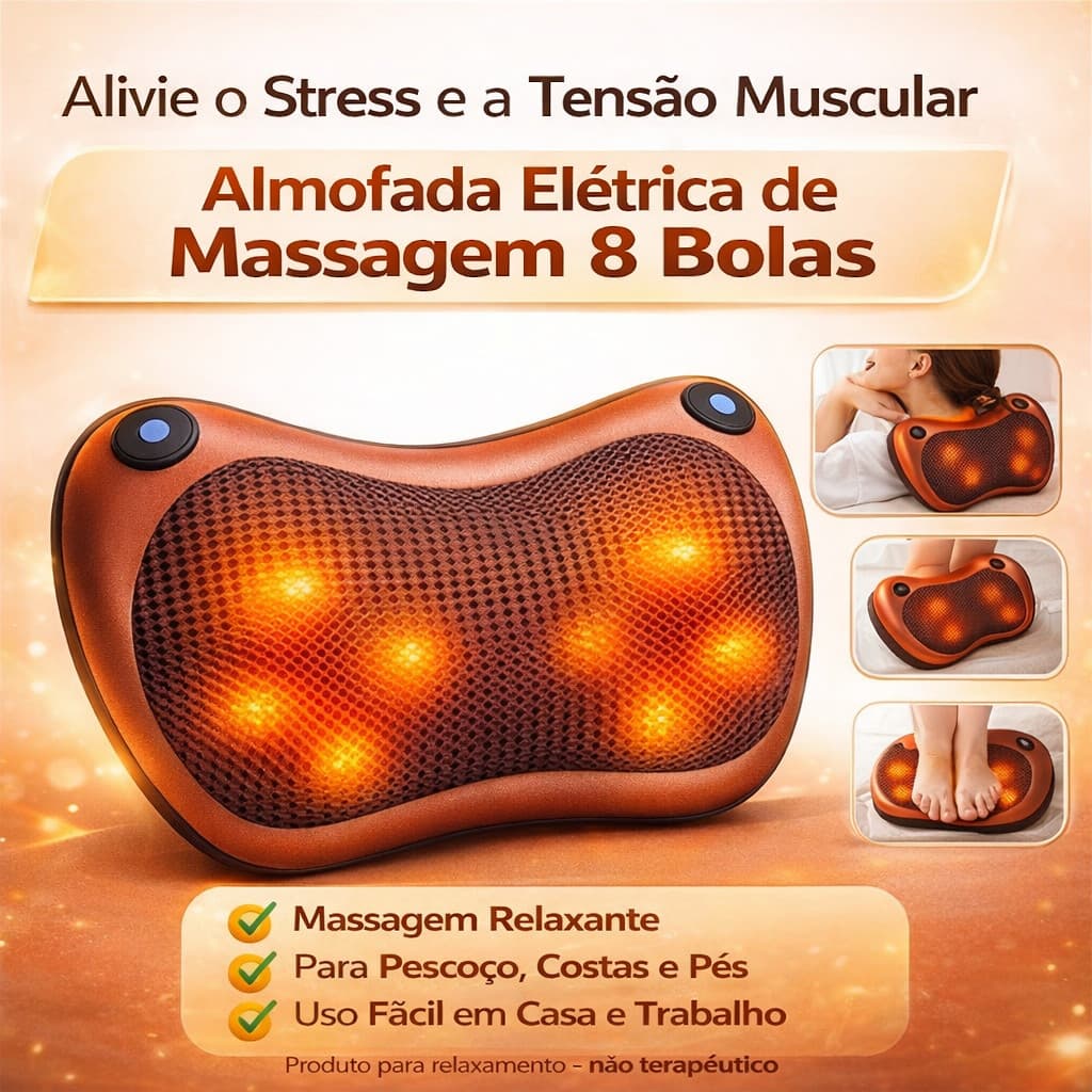 Massageador 8 Bolas Shiatsu Lombar Pescoço Veicular E Casa Almofada Lombar Pescoço Pés