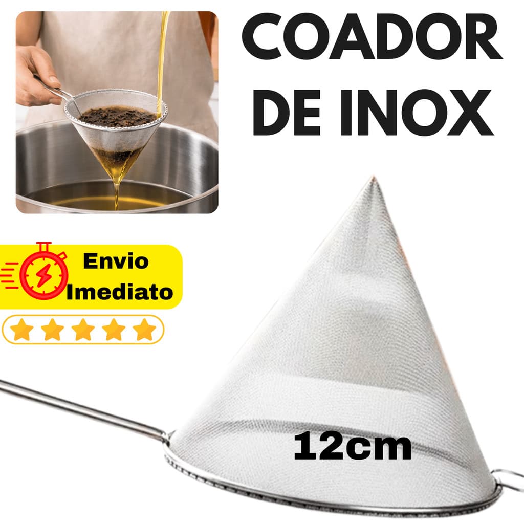 Coador Filtro cônico de óleo 16/12cm multiuso aço inox filtrar óleo café chá e caldo ultrafino 805P