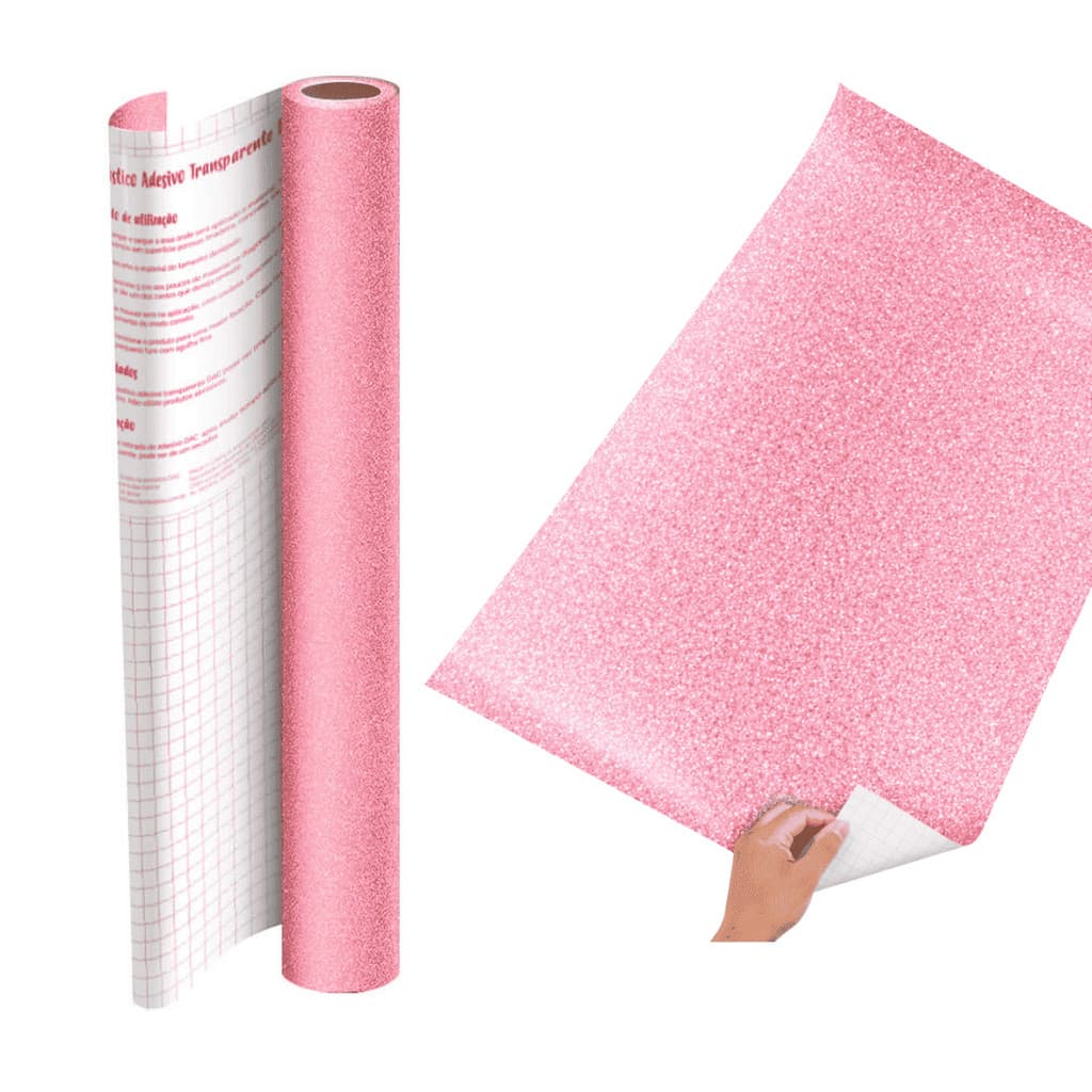 PLASTICO ADESIVO GLITTER ROSA 45CMX2M DAC