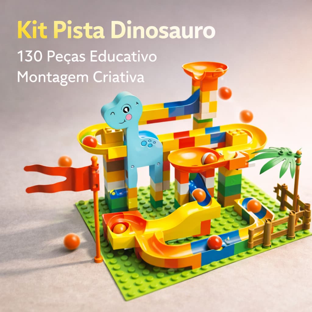 Kit Pista Labirinto Dinossauro 130 Peças Educativo Montar Infantil Criativo Desenvolvimento Motor