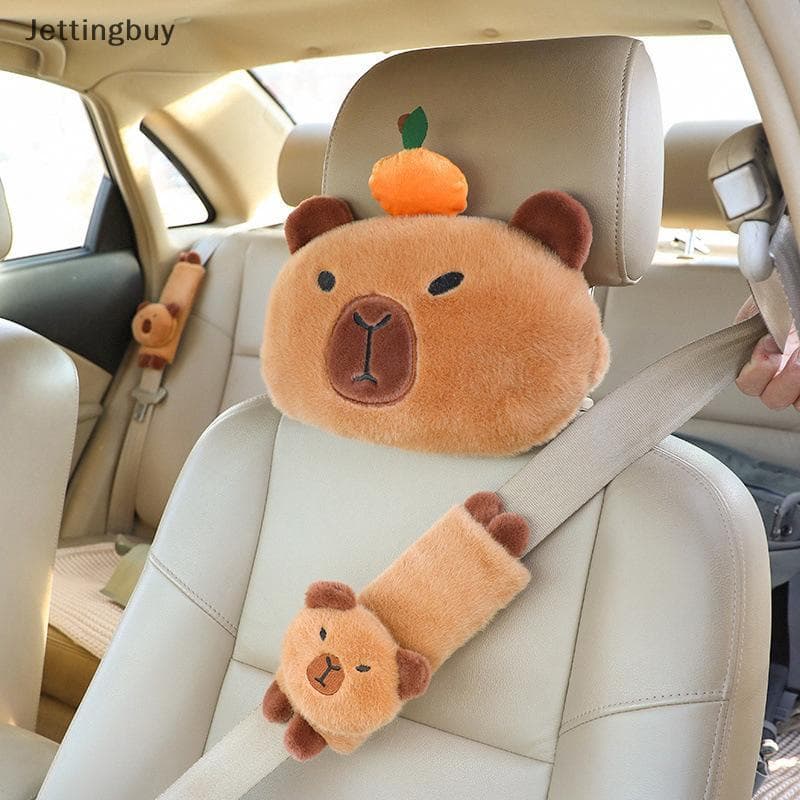 [Jetingbuy] Travesseiro Ne Para Encosto De Cabeça De Carro Capivara Proteção De Ombro De Pelúcia Caixa De Tecido Fofa Ka