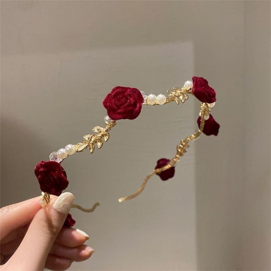 Tiara Luxuosa De Rosa Vermelha Com Flores De Pérola , Acessórios Para Cabelo Mulheres , Uso Diário , Penteado Qipao