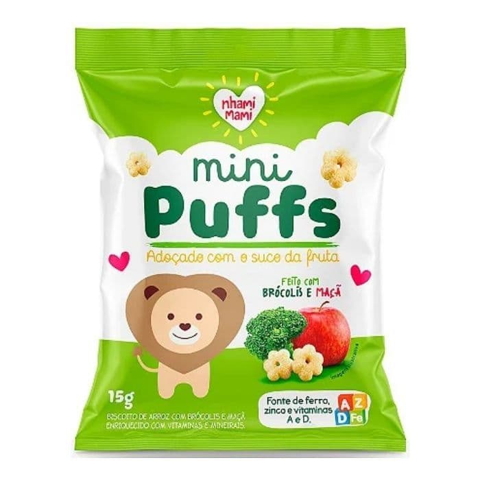 Biscoito de Arroz Mini Puffs Brócolis e Maçã Zero Glúten, Integral Nhami Mami 15g