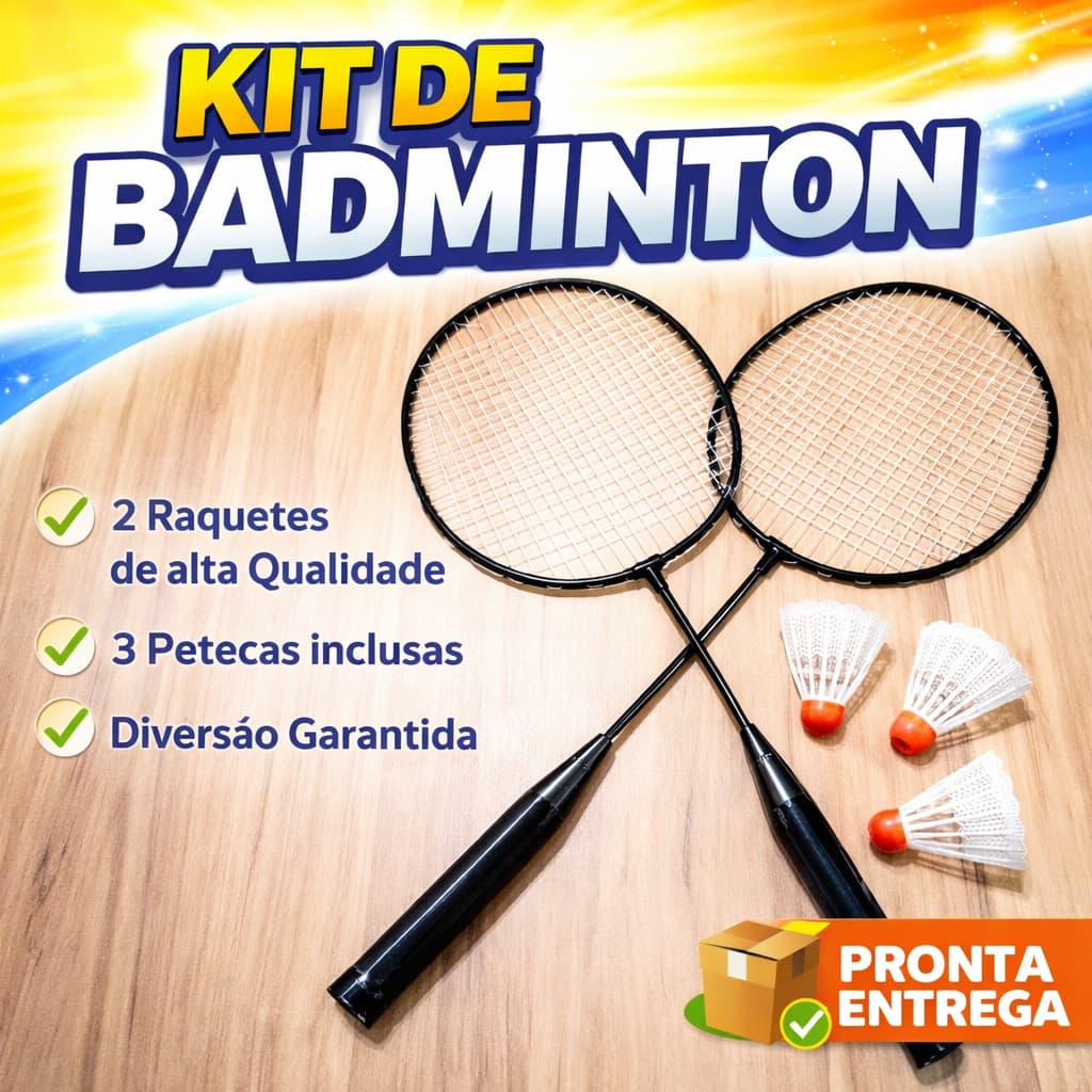 Kit Badminton 2 Raquetes e 3 Petecas