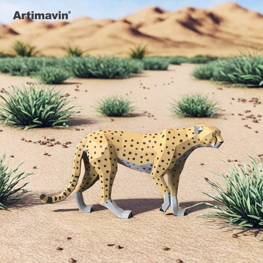 MOMO Molde de papel tridimensional Cheetah Papel artesanal Corte de papel Origami Tridimensional Casa Sala de estar Vara