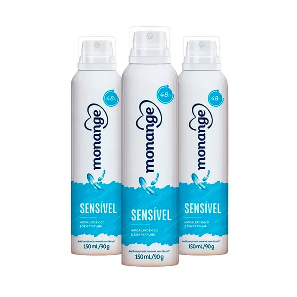 Kit Desodorante Aerosol Monange Sensível 90g - 3 unidades
