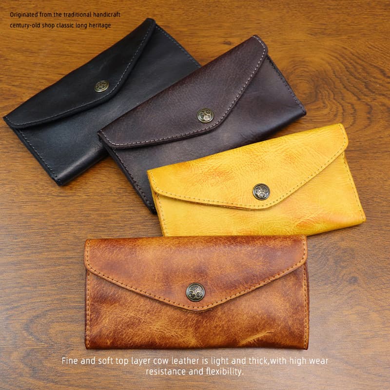 Carteira Longa De Couro Vintage | Carteiras De Envelope Com Fecho De Pressão De Grande Capacidade Podem Colocar Telefone
