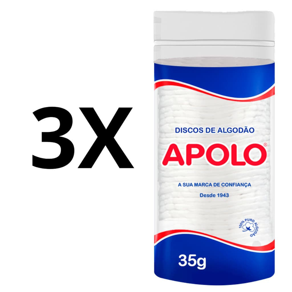 Kit 3 Algodão Disco Apolo  Limpeza Facial  Removedor Maquiagem Esmaltes 35g