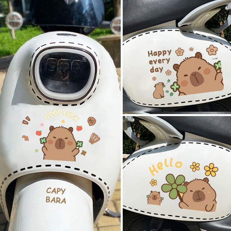 Kapibara adesivo de motocicleta capivara fofo desenho animado bateria de carro capacete de carro adesivo de decoração co
