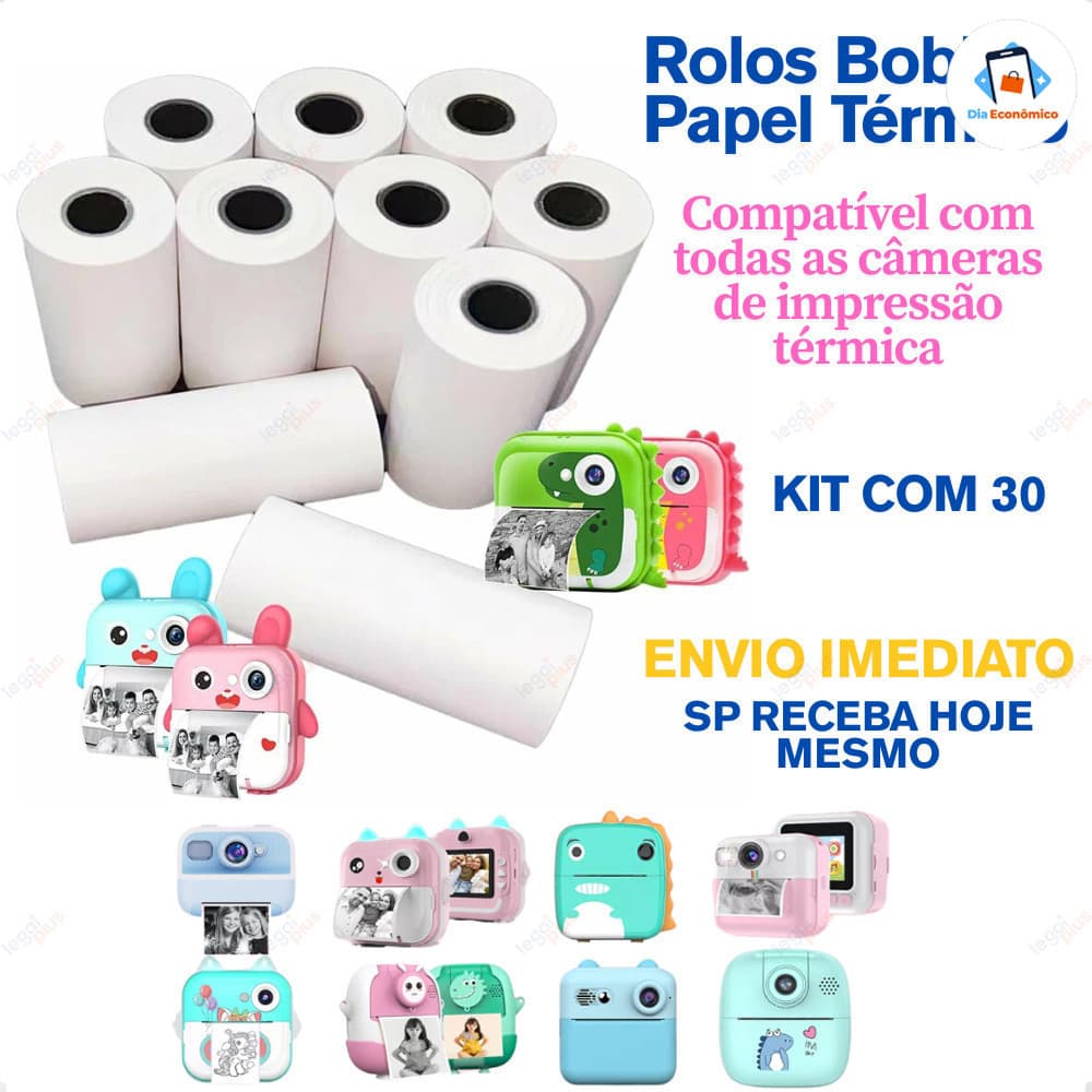 Kit 30 Bobina Térmica Rolo De Papel Branco Refil Para Mini Impressora Portátil e Câmera Instantânea