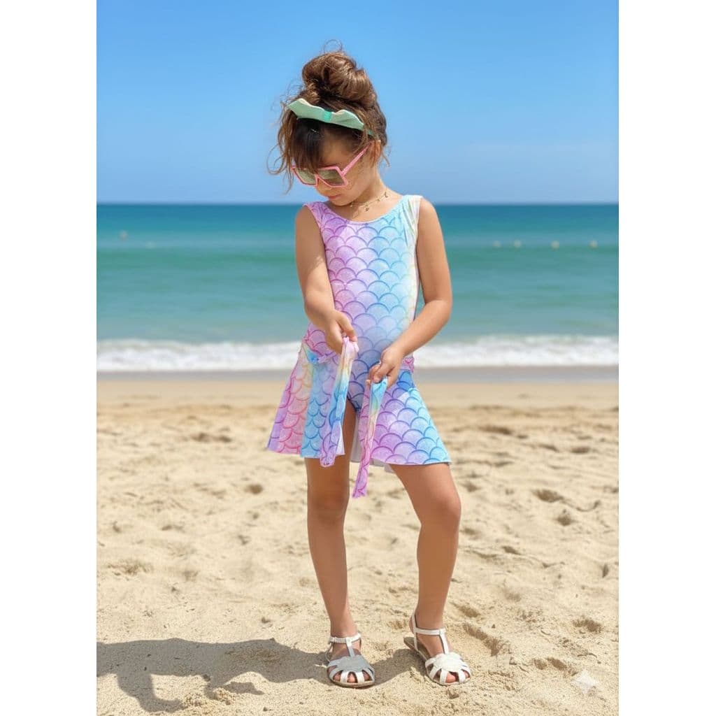 Maiô Infantil Sereia Menina Juvenil com saída de Praia Piscina com Proteção UV 4,6,8 e 10 Anos