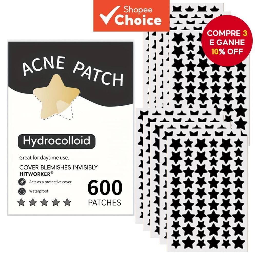  600 Unidades de Adesivos Pretos em Forma de Estrela para Acne - Sem Fragrância, Adequado para Todos os Tipos de Pele,