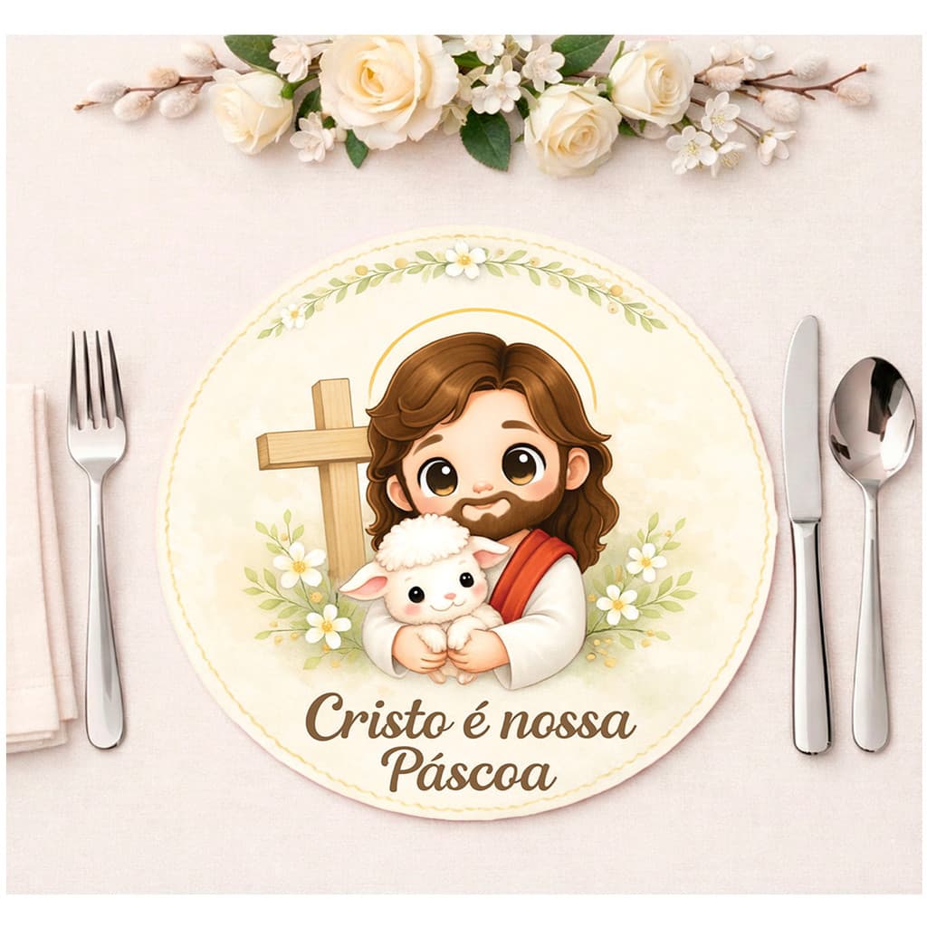 Jogo 6 Capas Para Sousplat Decoração Páscoa Religiosa Em Tecido 35cm x 35cm