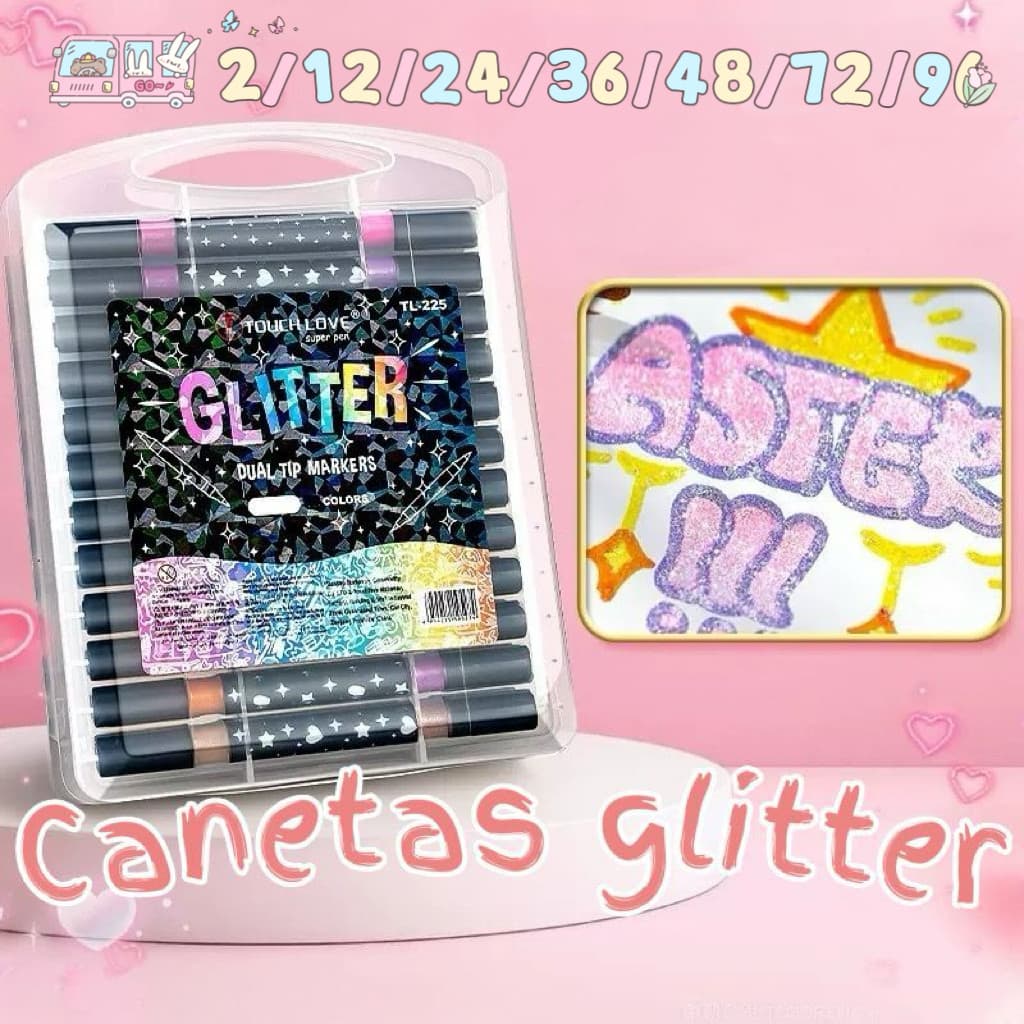 12/24/36/48/72/96 Cores Marcadores Dupla Ponta com Glitter - para Crianças, Journaling e Estudos