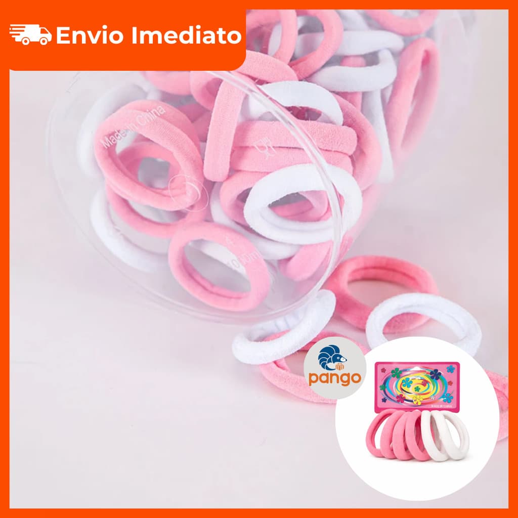 Kit Rabico Branco e Rosa Elástico de Cabelo Xuxinha Acessório