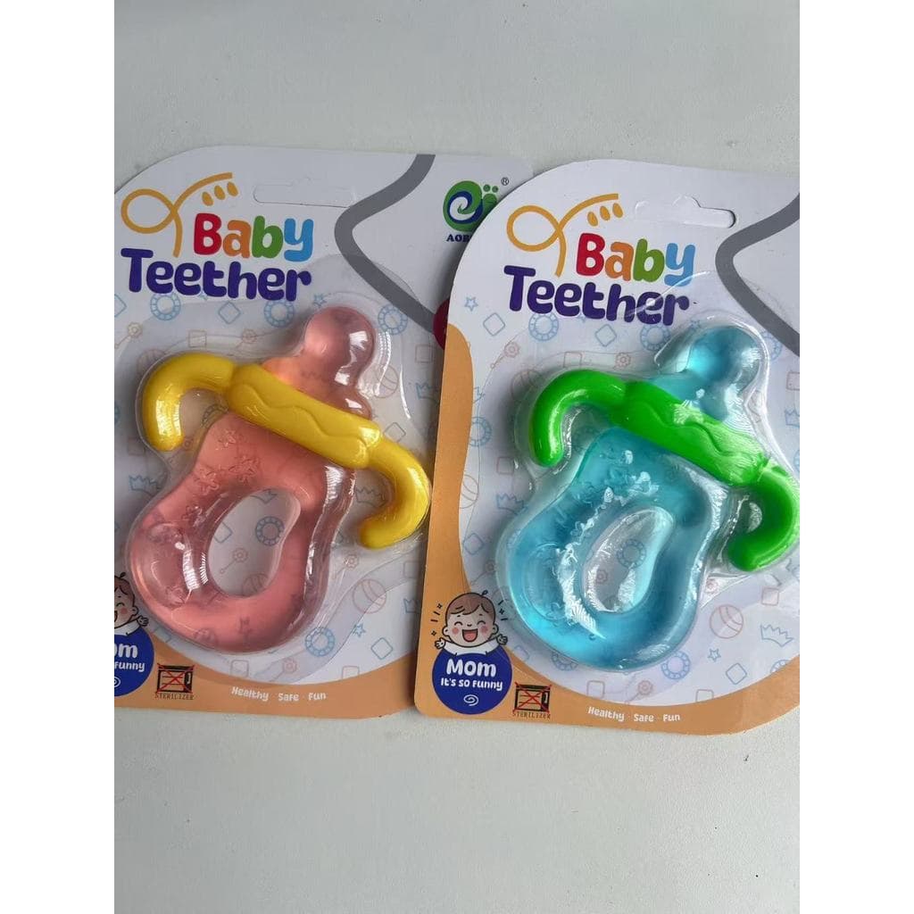 Brinquedo Mordedor Massageador Gengiva Com Água Mamadeira Azul Ou Rosa Bebê