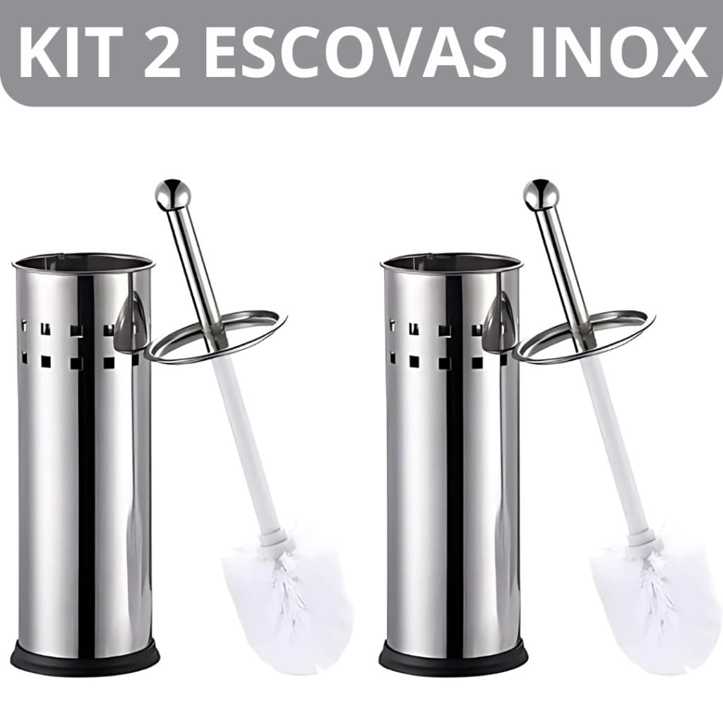 Kit 2 Escova Sanitária Vaso Inox Sanitário com Suporte Aço Limpeza