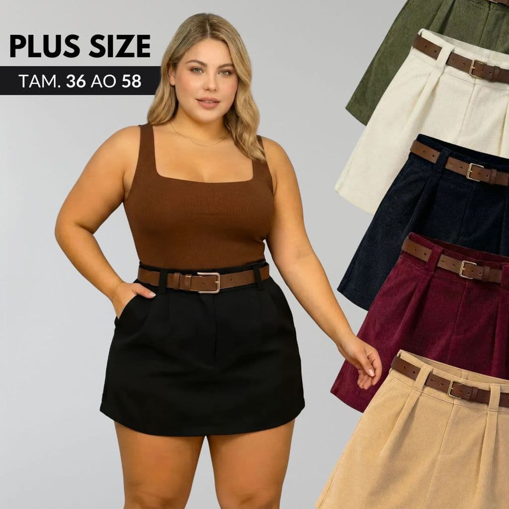Short Saia Feminino Plus Size Com Cinto Short Saia Plus Size Short Saia Plu Size Feminino Tamanho 36 ao 58