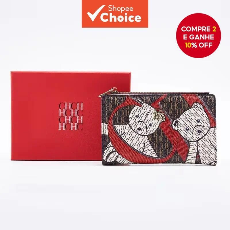  CH Nova Bolsa Porta-Cartões de Moda, Carteira Feminina Longa de Marca de Luxo, Estampada, Vintage, Material Clássico